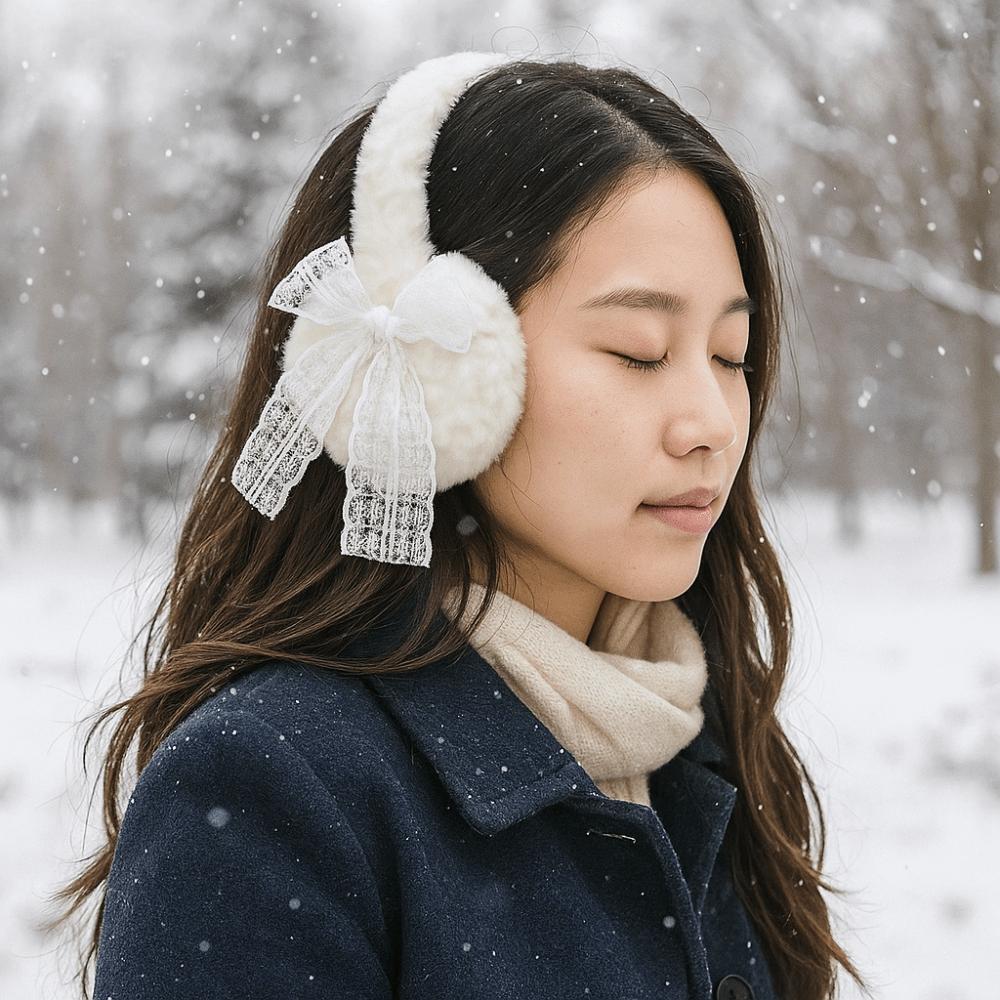 Lace Winter Plush Earmuffs Thicken Ear Cover Cute Bow Ear Warmers  Ladies