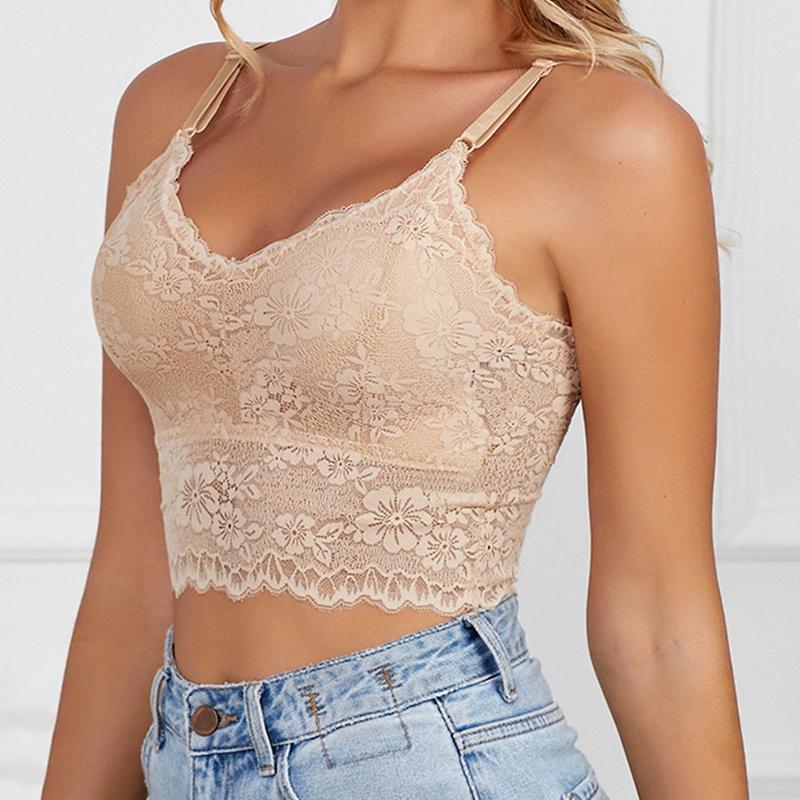 Women Solid Color Lace Bra Adjustable Strap Vest Bra