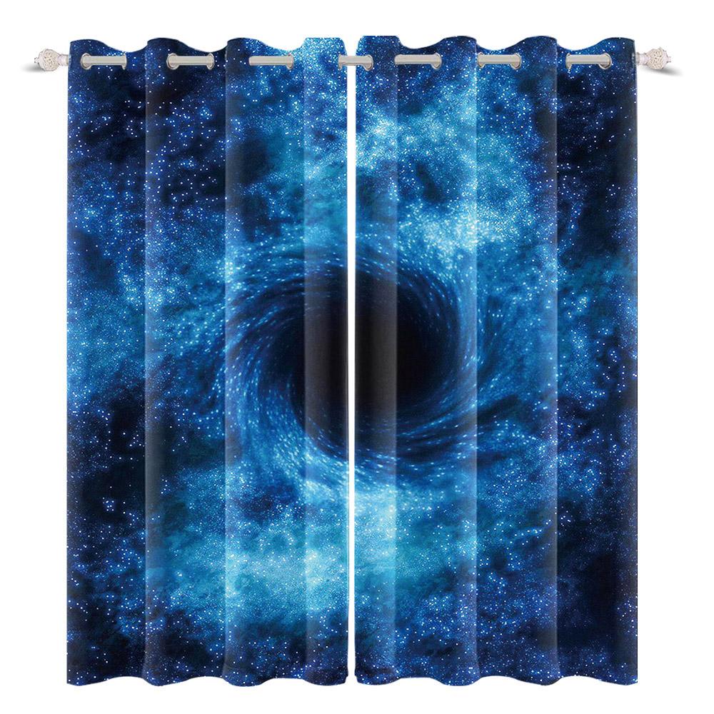 2pcs/set Universe Blue Purple Aurora Window Curtain Outer Space Nebula Home Bedroom Bar Decor Blackout Polyester Fabric Curtains
