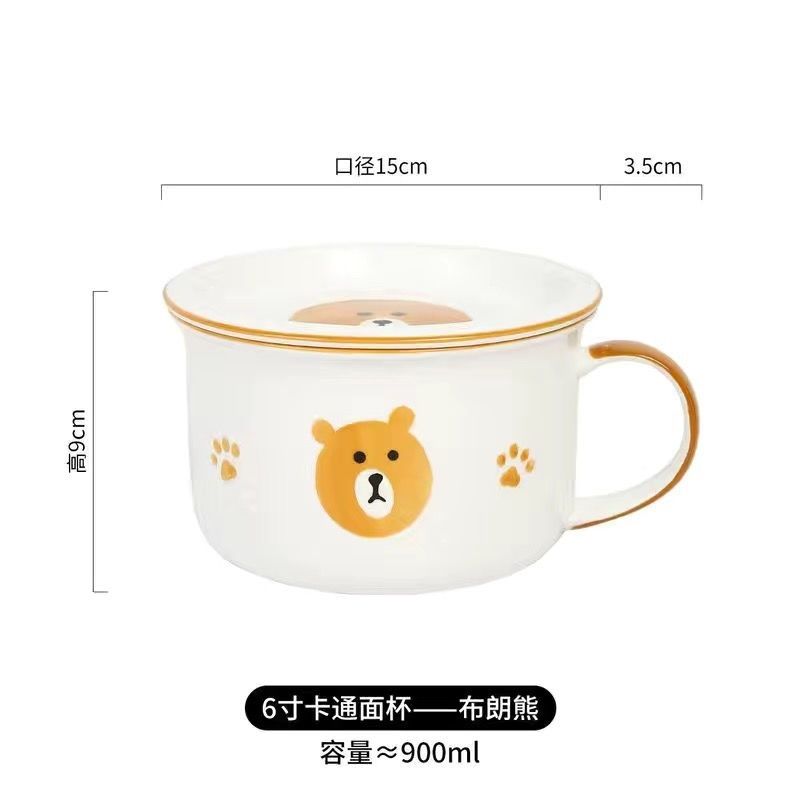 6-Inch Ceramic Instant Noodle Bowl,with Lid Spoon Handle,Personal Special Rice Bowls Noodle Office Workers, Dormitory Soup Set