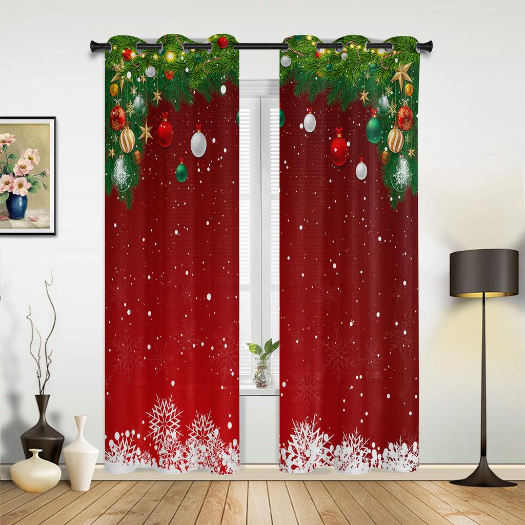 Świąteczny Śnieg Choinka Zasłony Okienne Dekoracja Do Domu Sypialni Kuchni Salonu Ornament Prezenty Świąteczne Zasłony Navidad