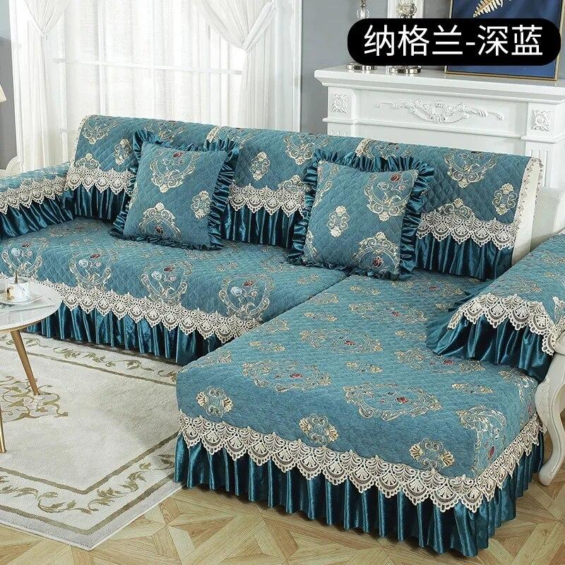 European Style Large Skirt Sofa Cover Four Seasons Universal Anti Slip Sofa Cushion High Grade Lace Fabric Sofa Towel Cushion