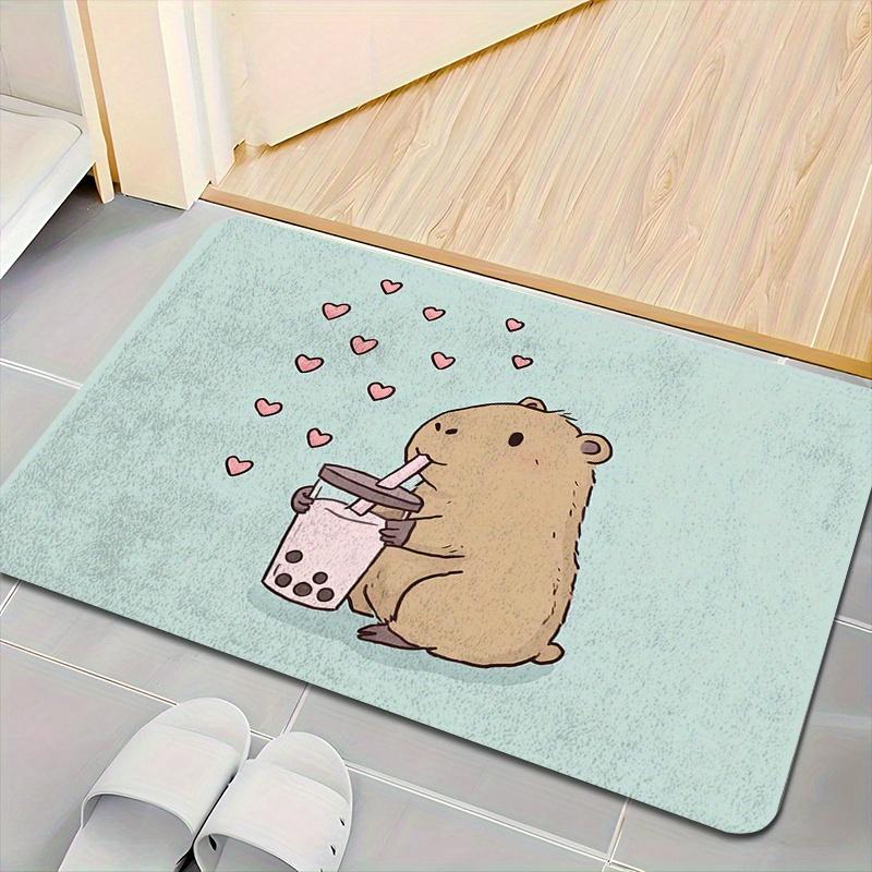 Cute Hamster Drinking Bubble Tea Carpet Absorbent Doormat Welcome Mat Bathroom Mat Rug For Bedroom Carpet For Live Room