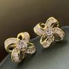 Graceful Flower Earrings for Women Trendy Korean Style Accessories with Bright Zirconia Gold Color Jewelry for Engagement