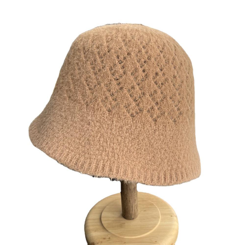 Rundes Gesicht passender Hut Damen Strick Häkel Bucket Hat Herbst und Winter Gesicht klein Wolle Bucket Hat Beckenhut