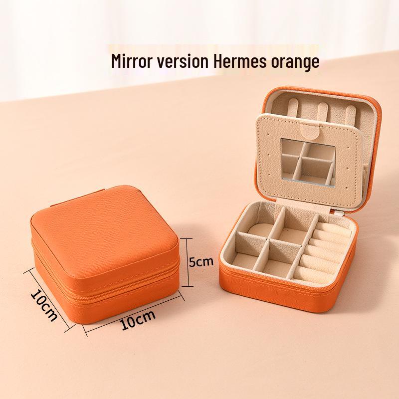 High-End Jewelry Storage Box with Mirror Pattern for Rings, Earrings, Necklaces - Women's Zipper Style Organizer.