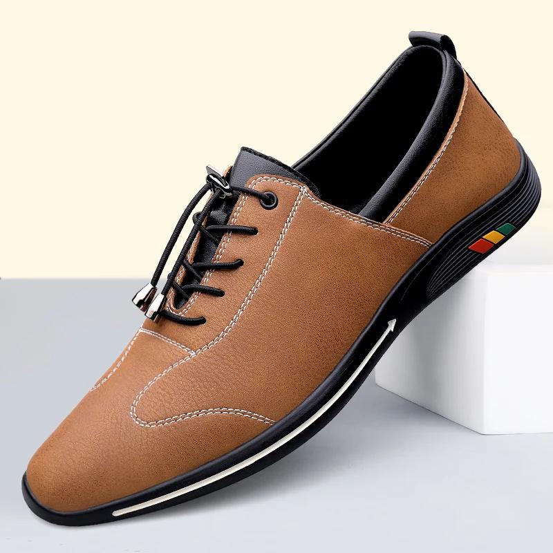 

FashionMen Genuine Leather Casual Shoes 2024 All-match Mens Sneakers Handmade Outdoor for Men Flats New Male Comfortable Walking Shoe 44 коричневый