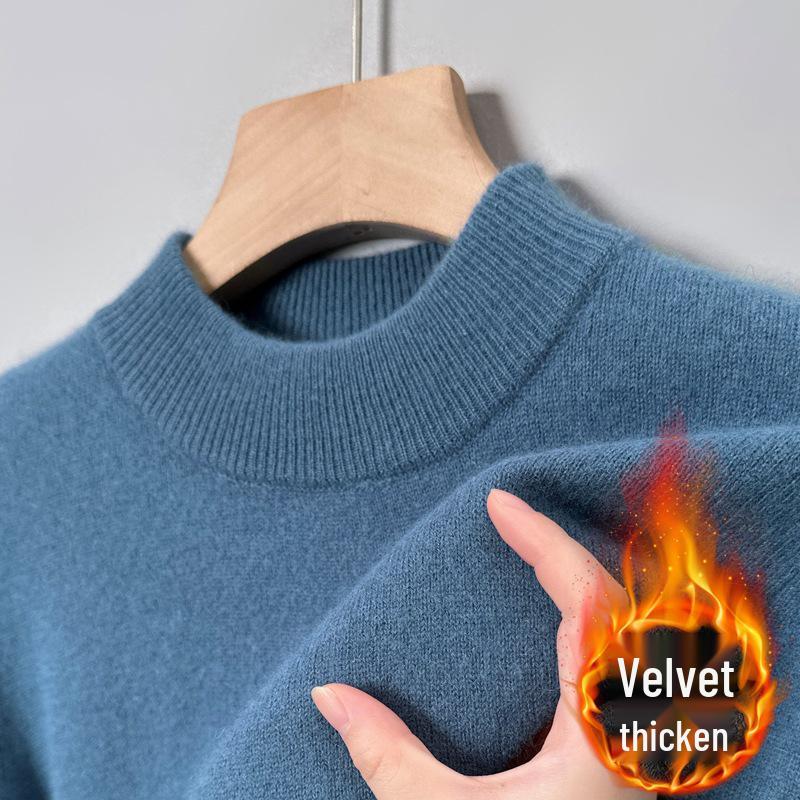 

Men s Autumn-Winter Half-High Collar Velvet-Lined Thickened Knit Sweater 3XL