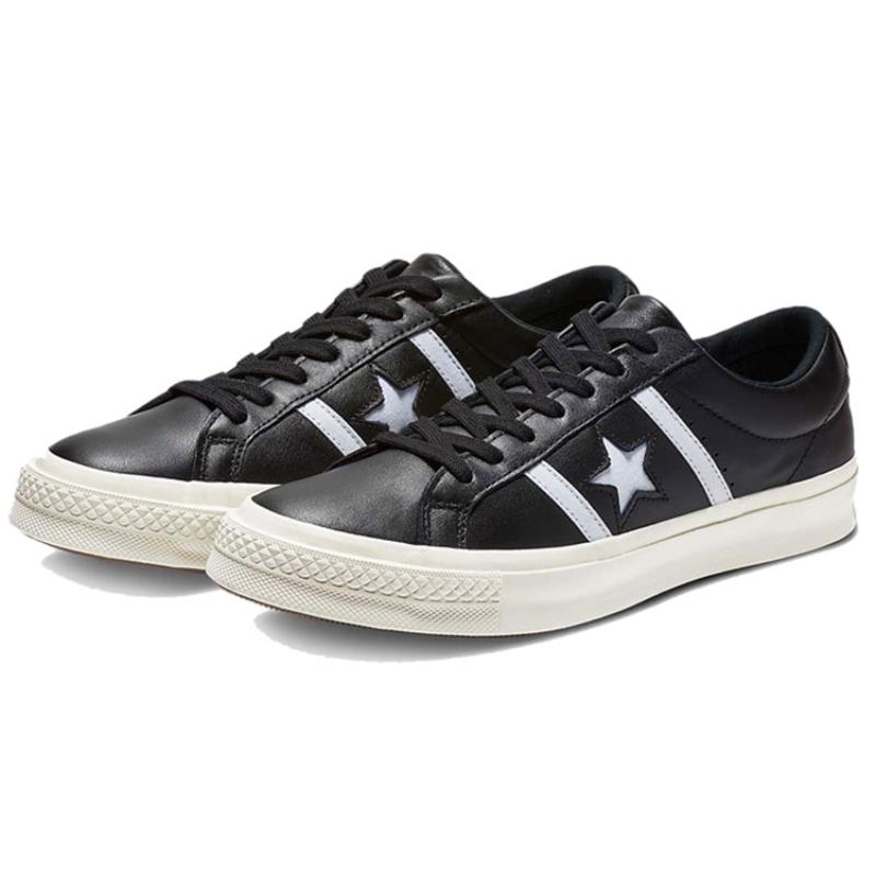 Converse One Star Leather Retro Casual Non-slip and Abrasion Resistant Low-Top Board Shoes Unisex Black and White