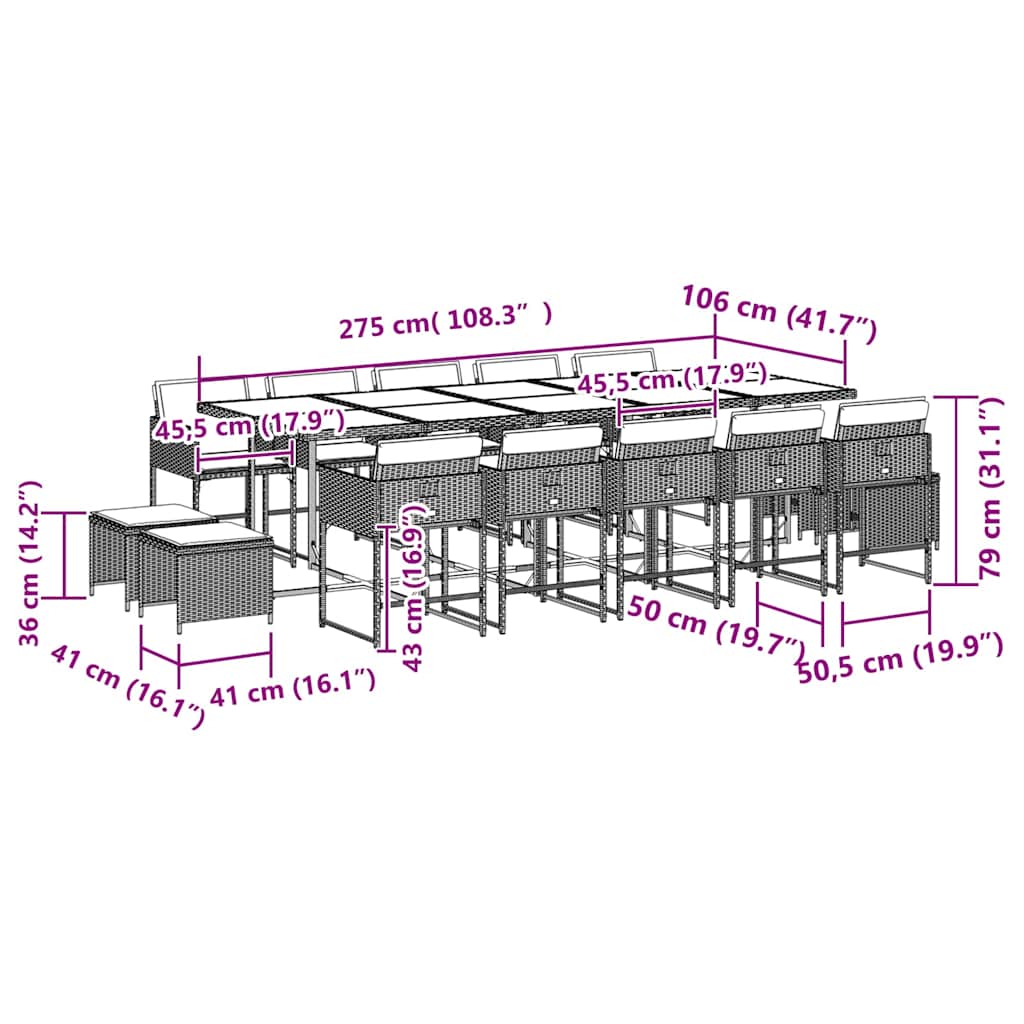 15 piece Garden Dining Set with Cushions Grey Poly Rattan