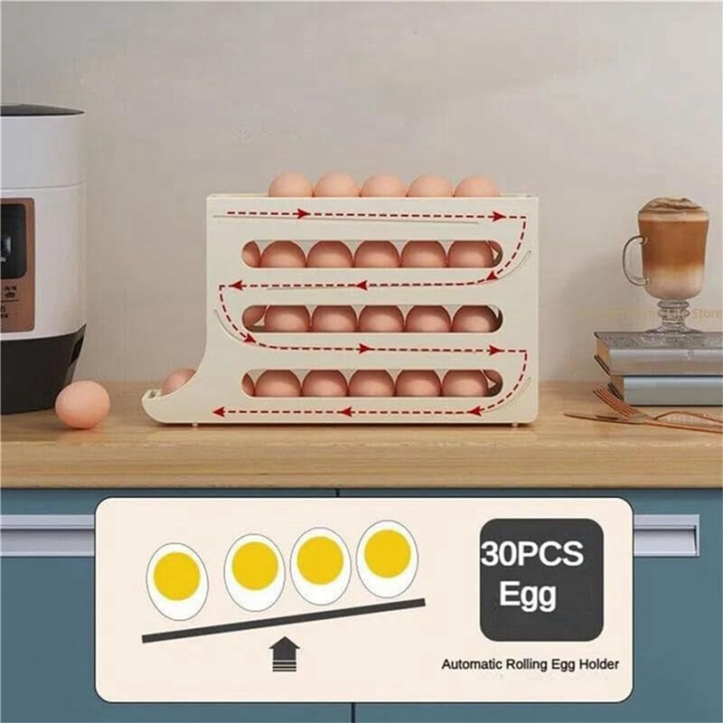 M-Modern-4 Tiers Egg Holder For Fridge,Egg Holder For Refrigerator, Eggs Dispenser Auto Rolling Egg Tray Storage 30 Egg
