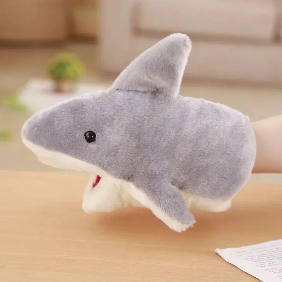 Movable Baby Shark Hand Puppet Plush Toy with Open Mouth Feature