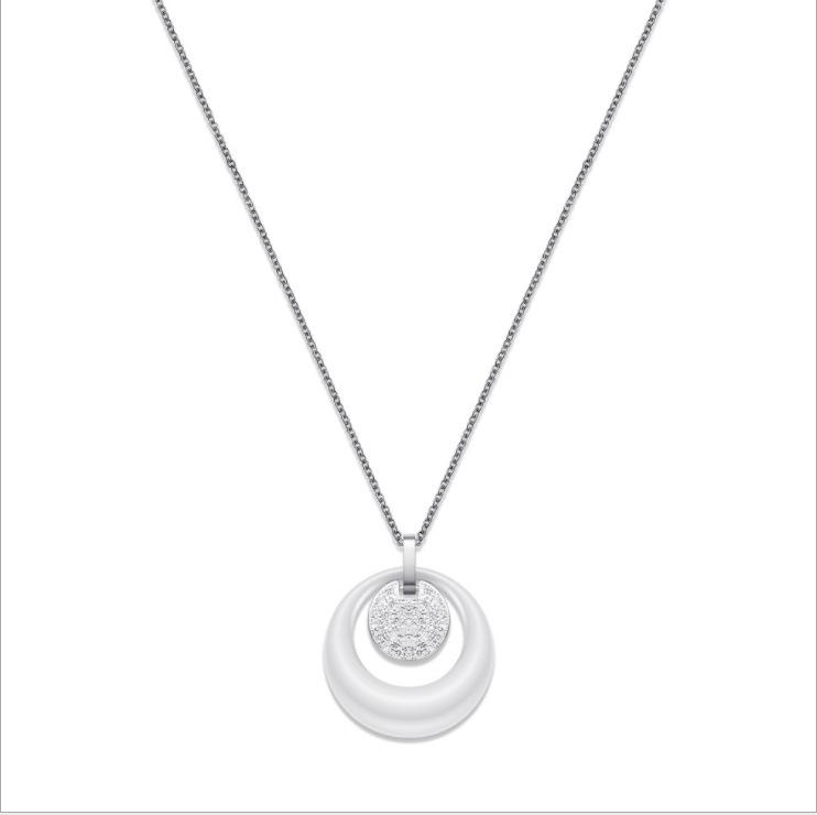 European & American Titanium Steel Round Ceramic Double Layer Hollow Diamond Couple Necklace