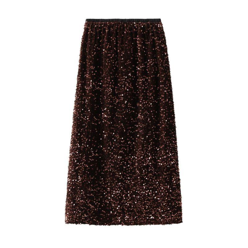 Sequin Elastic Waist Loose Split Skirt Sequin Elastic Waist Loose Skirt