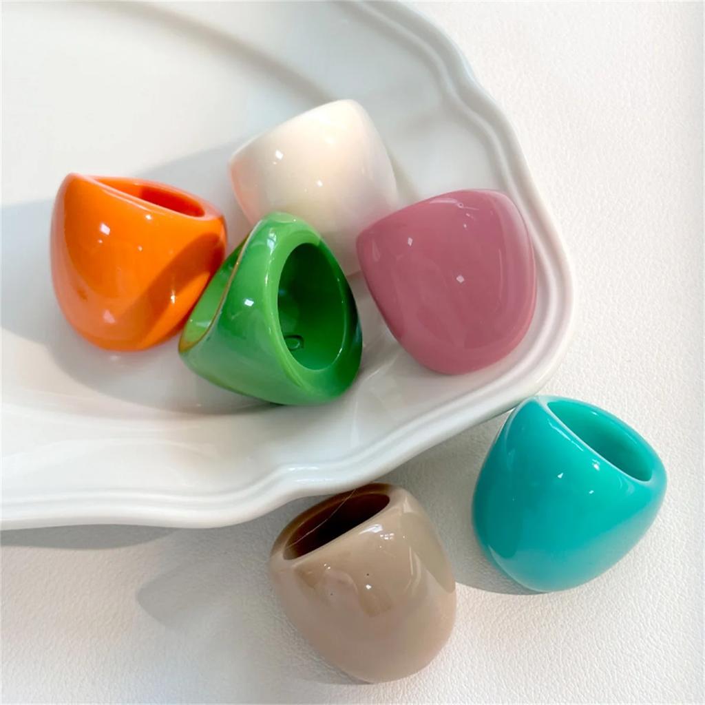 Fashion Colorful Resin Oval Large Rings Candy Color Acrylic Geometry Round Wide Ring For Women Girls Travel Summer Jewelry Girl
