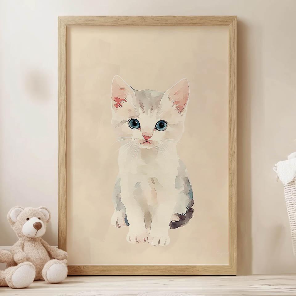 Plakat Kotek Na Beżowym Tle Plakat Kotek Na Beżowym Tle, 70X100 Cm, Rama Aluminiowa Czarna, Papier Matowy 230 Gsm