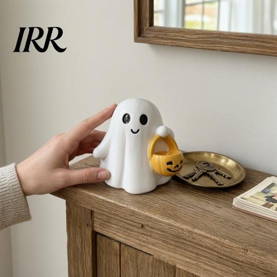 Halloween Table Centerpieces Ghost Figurine, Cute Resin Statue, Creative Holding Whimsical Desk Accessories Bat/Drink Tabletop Ornament for