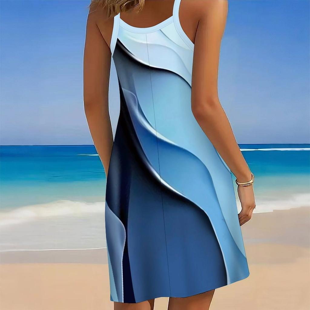 Abito da Spiaggia da Donna Mini Abito Stampa a Gradiente Casual Moderno Senza Maniche Vestibilità Larga Esterno Quotidiano Estivo
