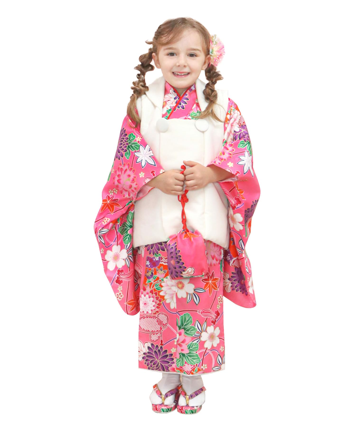 

3 Year Old Girls Kimono Set Cloth Plain Cloth Accessories Full Set 753 Dreaming Peach Purple [KYOETSU] Shichi-Go-San (5. Flower, 90-100cm)