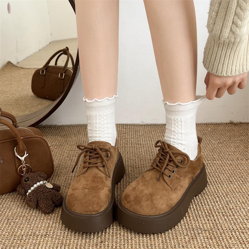 Mattierte Retro-Muffin-Plateau-Lederschuhe im britischen Stil für Damen 2025 Frühling neue Schnürschuhe mit großer Kappe Birkenstock Einzelschuhe