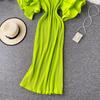 French Bellflower Fairy Mori Lotus Leaf Big Trumpet Sleeve Pleated Dress Mopping the Floor and Swinging Temperament Long Dress