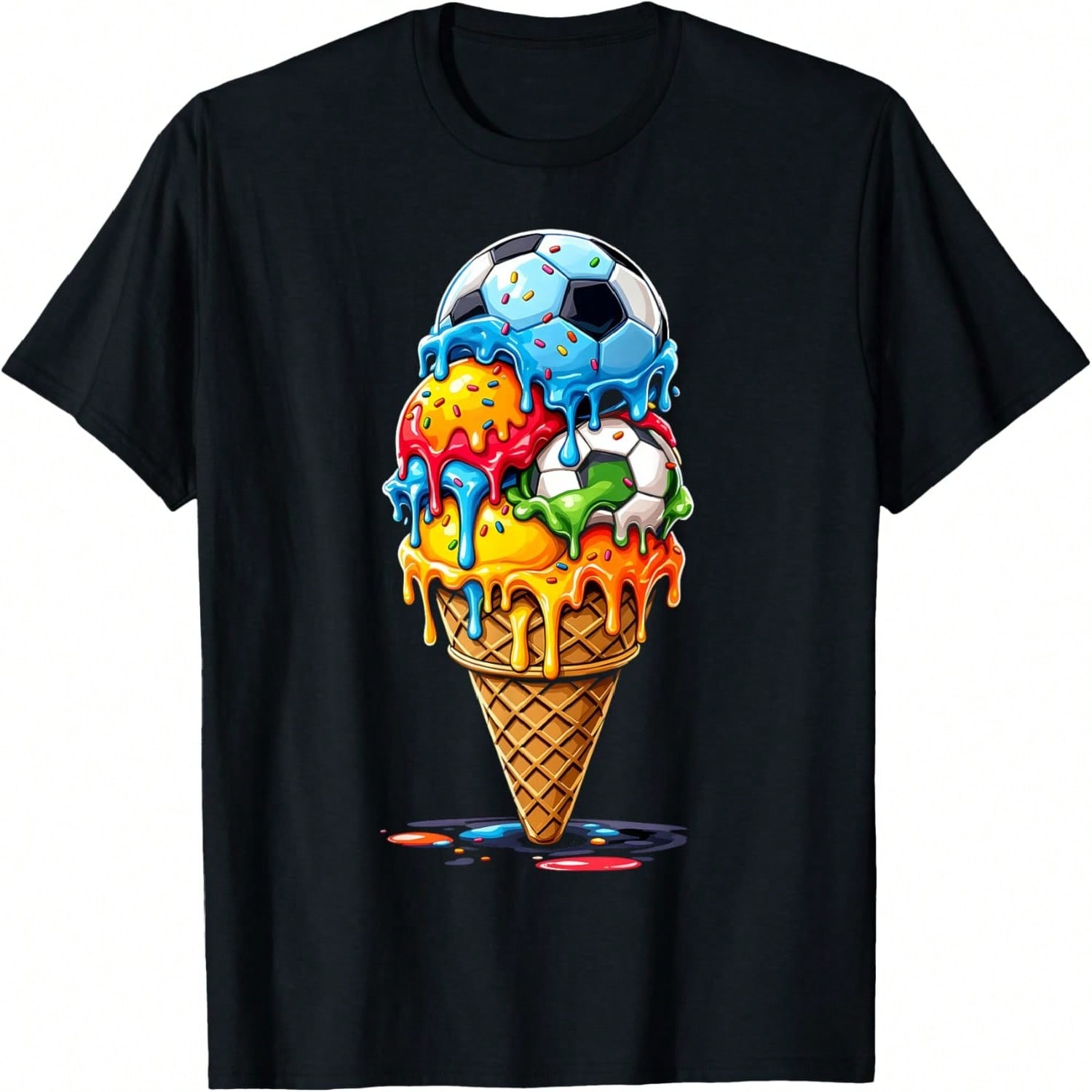 Soccer Drip Boys Girls Ice Cream Drip With Sprinkles Summer T-Shirt(1) S
