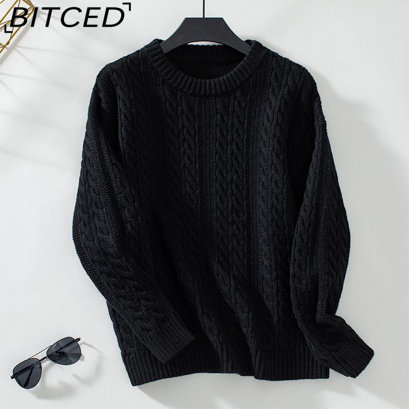 

BITCED Twisted Cable-Knit Pullover Sweater for Women - Autumn/Winter Vintage O-Neck Long-Sleeve Knit Top XL чёрный
