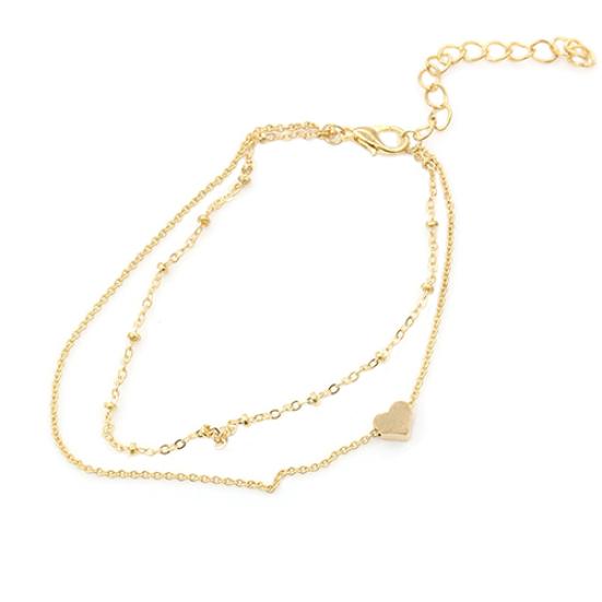 

Женский сексуальный золотой тон Love Heart браслет на щиколотке двухслойный браслет-цепочка для ног