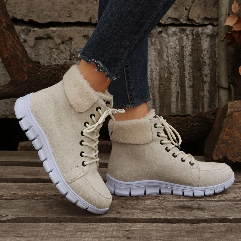 Women Casual Boots Women Round Toe Lace Up Boots  Autumn Winter Snow Boots Women Fur Low Heels Boot Botas Mujer Plus Size2024
