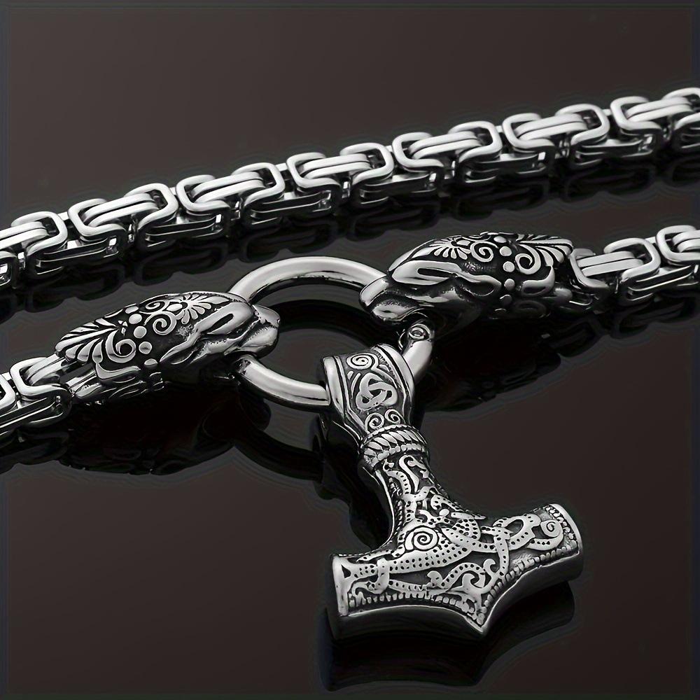 Cross-border Hit Men's Nordic Viking Stainless Steel Wolf Head Thor's Hammer Pendant Necklace