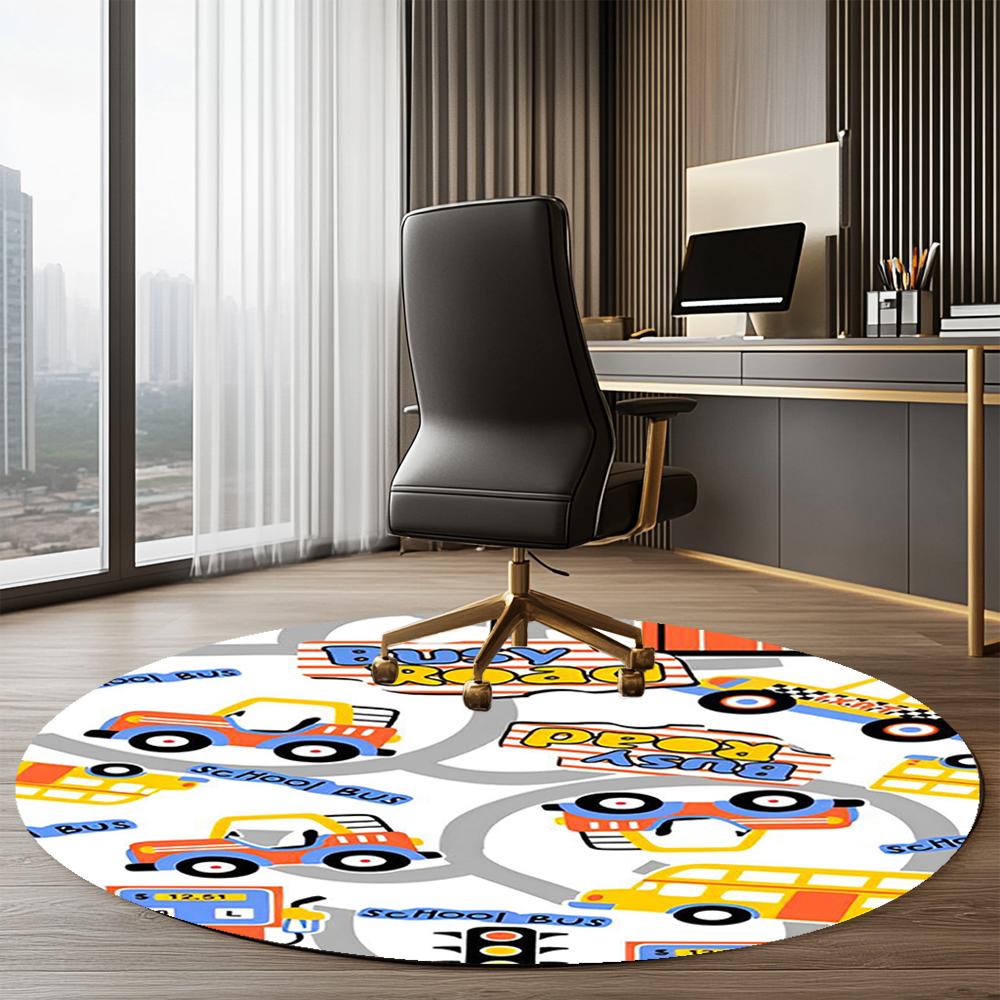 Cute Cars Printed Round Rug Carpet Chair Rug Area Rug Entryway Doormats,for Office Chair Living Room Bedroom Kitchen Room.