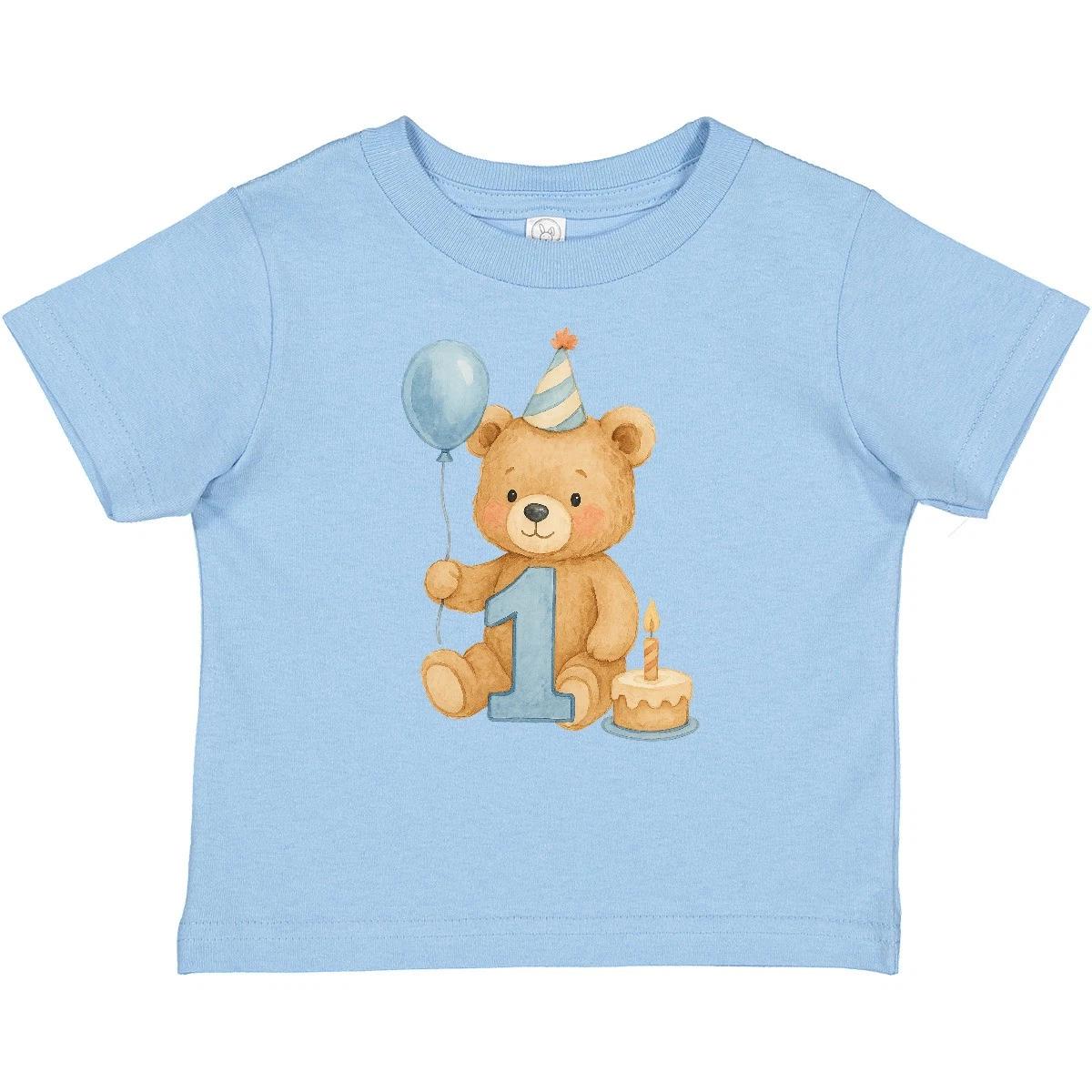 Inktastic First Birthday Cute Teddy Bear With Balloon Baby T-Shirt Toddler Party 110