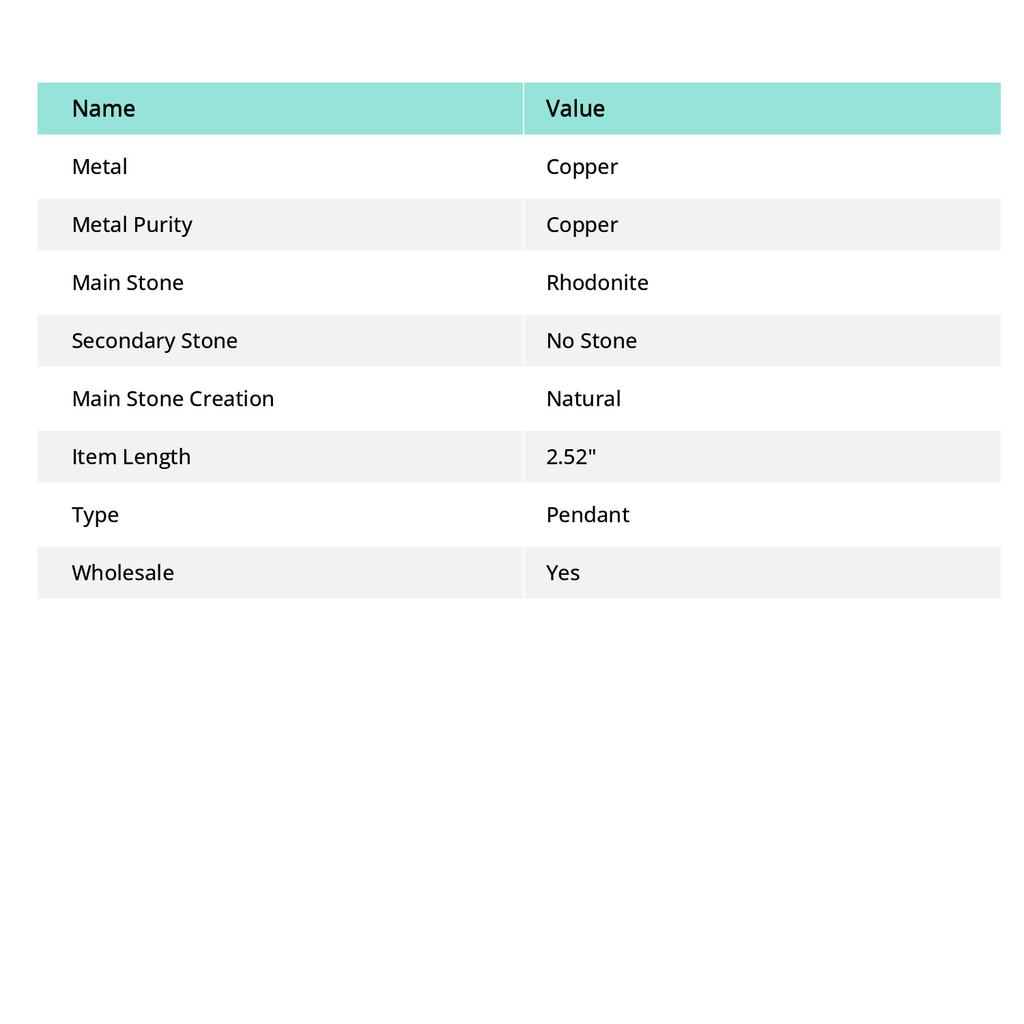 Natural Rhodonite Gemstone Handmade Copper Wire Wrap Jewelry Pendant 2.52" F8m52