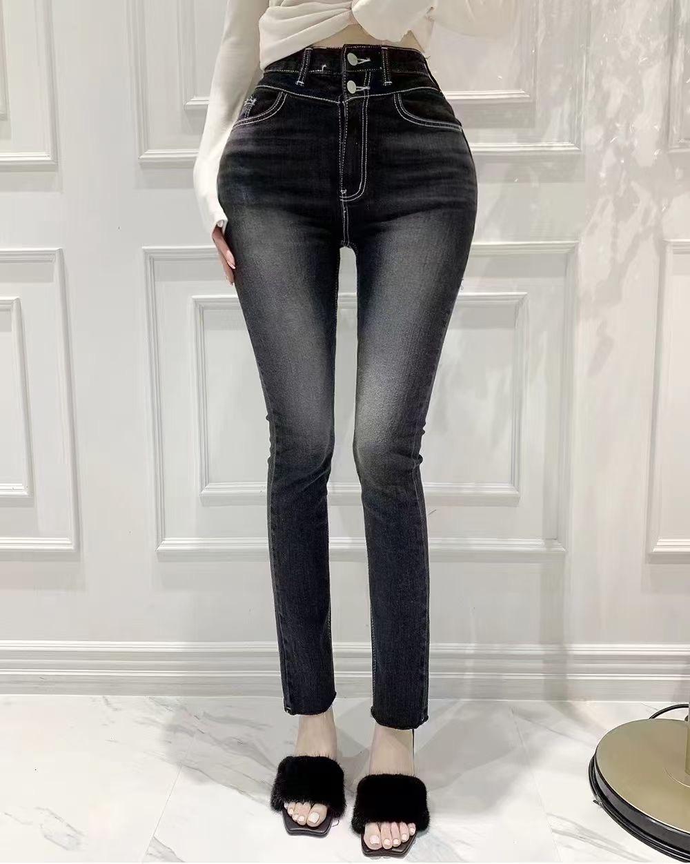 Fansi Yu 2025 Summer Smoke Gray High-Waisted Slim-Fit Skinny Jeans for Women M Waist 31cm, Length 93cm
