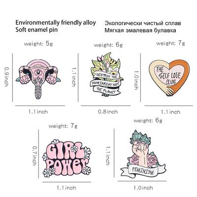 Girl Power Enamel Pins Custom Self Love Club Uterus Brooches Lapel Badges Feminism Fist Jewelry Gift for Women Friends