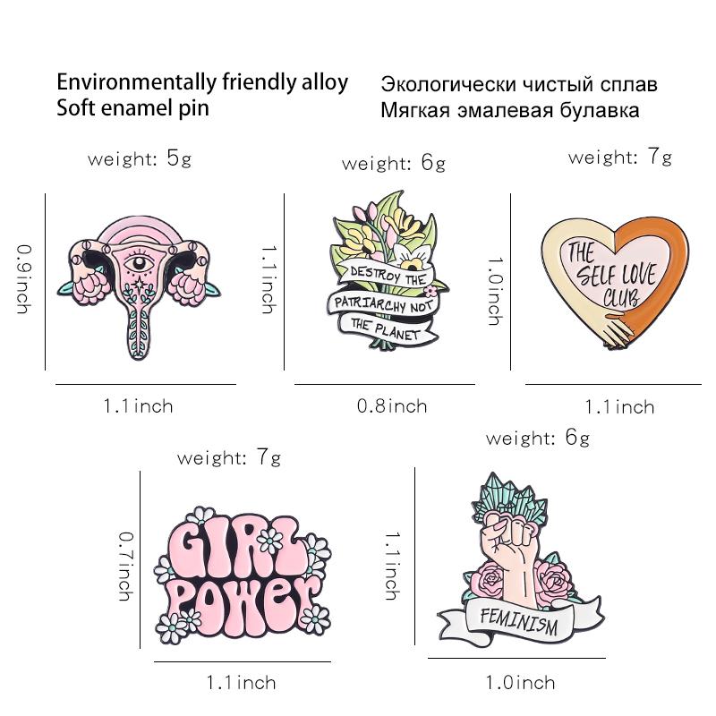 Girl Power Enamel Pins Custom Self Love Club Uterus Brooches Lapel Badges Feminism Fist Jewelry Gift for Women Friends