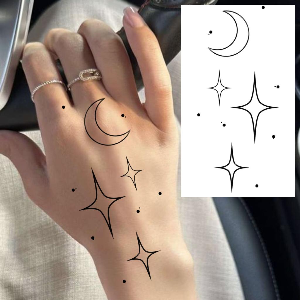 1 Sheet Crescent Sun Chain Temporary Tattoos For Women Hands Neck, Fake Tattoo Stickers Waterproof Long Lasting Realistic Tatoos