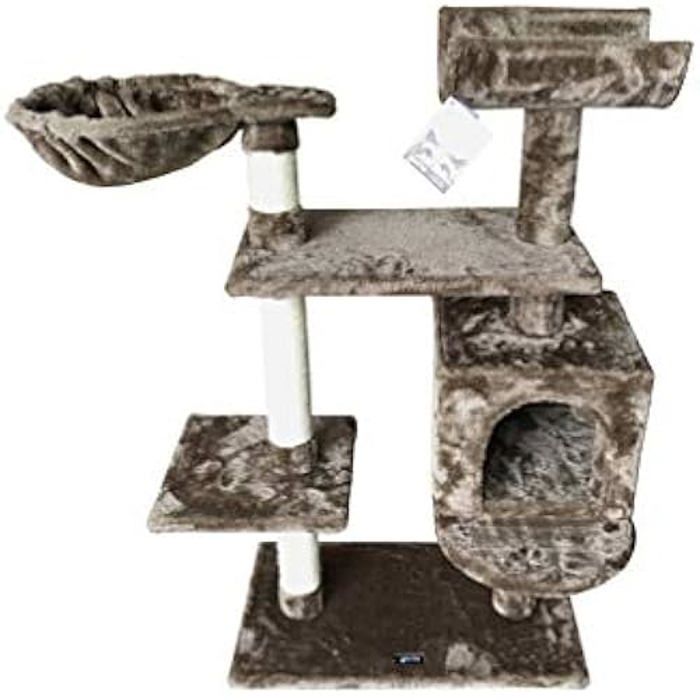 Scratcher/Centre de Jeu de Chat - GLORIA - Jarama - Peluche douce - Corde de sisal - Beige