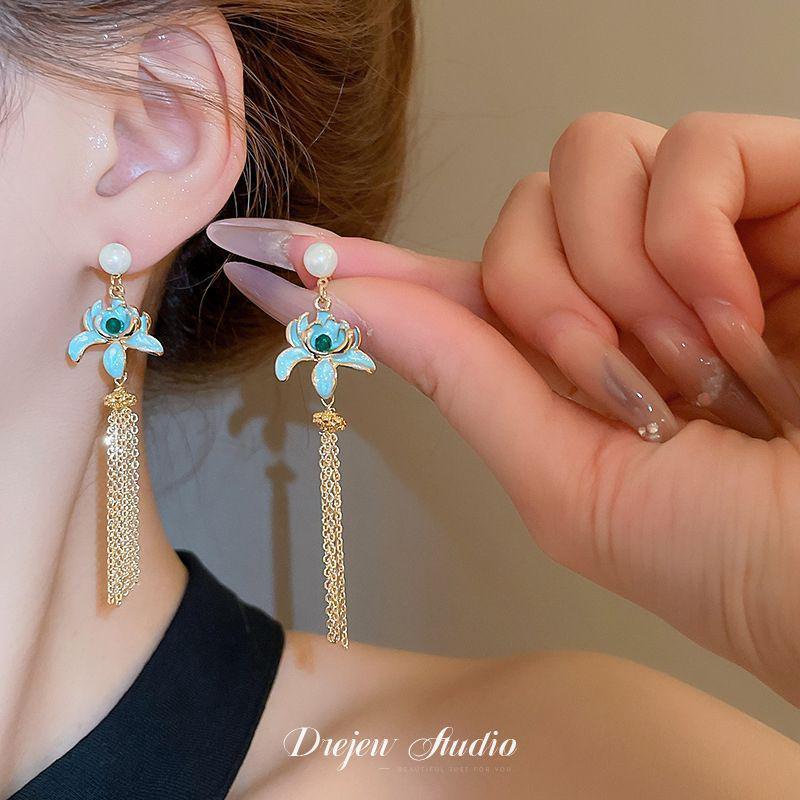 

Ретро серьги «Серебряная игла» с инкрустацией бриллиантами, кристаллами и жемчугом - Роскошные длинные серьги в европейском и американском стиле для женщин