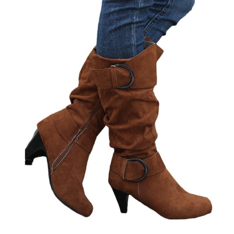 Large Size Cat and Fashion Boots Autumn and Winter New High Tube But Knee Round Head Buckle High Heel Women's Boots