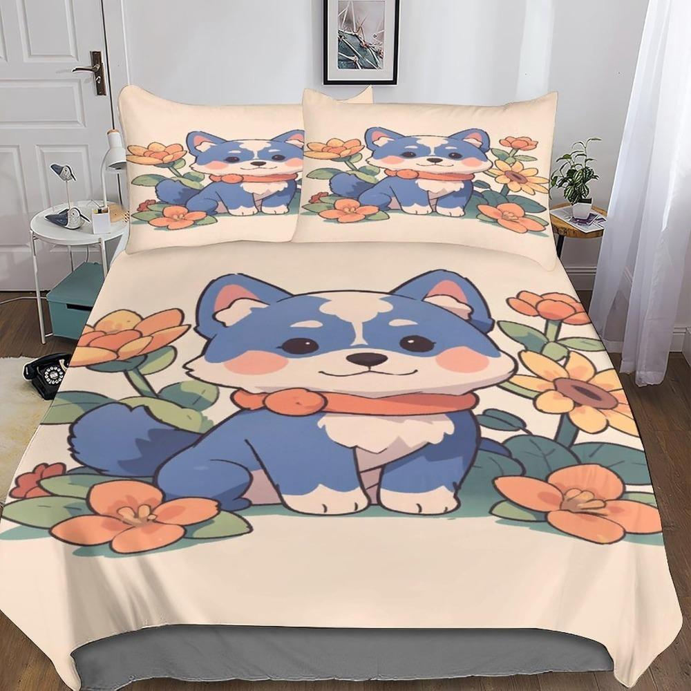 3D Cartoon Animal Dog Duvet Cover Sets, Children'sTeenagers Bed Linen 3-Piece Duvet Covers, Microfibre,Room Decor  Duvet Cover