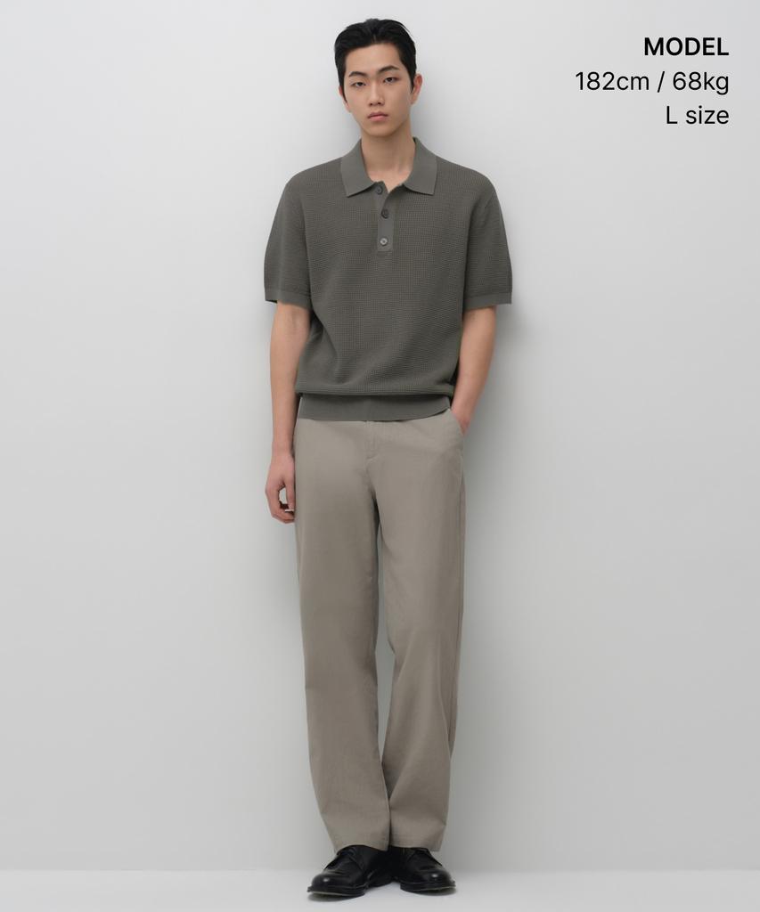 MUSINSA STANDARD Crocheted Knitted Polo Shirt [Khaki Grey]