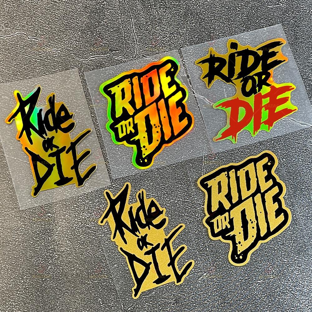 2PCS Gold RIDE OR DIE Motorcycle Stickers for Helmet Bicycle Handlebars Top Tube Frame Universal Waterproof Vinyl Decals