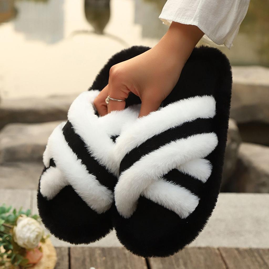 Home Slippers, Comfortable and Warm Open Toed Soft Plush Shoes, Solid Color Indoor Floor Slippers