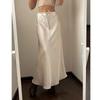 Solid Color Skirt European and American Sheath Summer Satin Long dress High Waist Drawstring Lace-up Solid Skirt