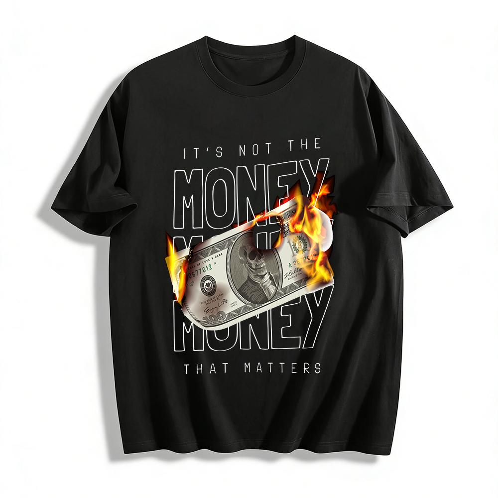 

Skull Burning Dollar Print Streetwear T-Shirt Unisex Hip Hop Top Pure cotton T-shirt 6XL