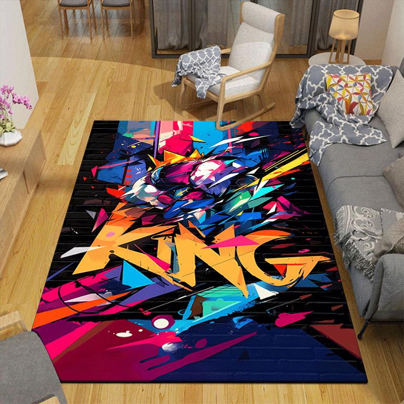 1pc King Design Area Rug - Soft, Anti-Slip, and Durable Gaming Room Decor for Bedroom