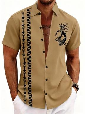 Men's fashion 3D printed shirt casual party evening daily festival four-season lapel short-sleeved outer wear outdoor personalized top shirt