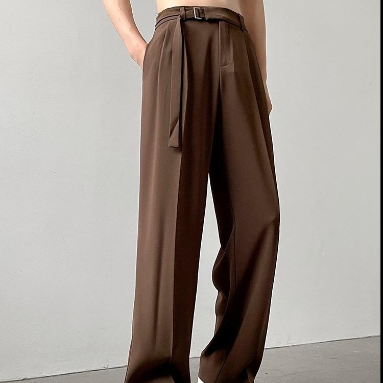 Men's Spring Japanese-Style Black Wide-Leg Trousers - Light Luxury Drape, Loose Fit, Straight-Cut.