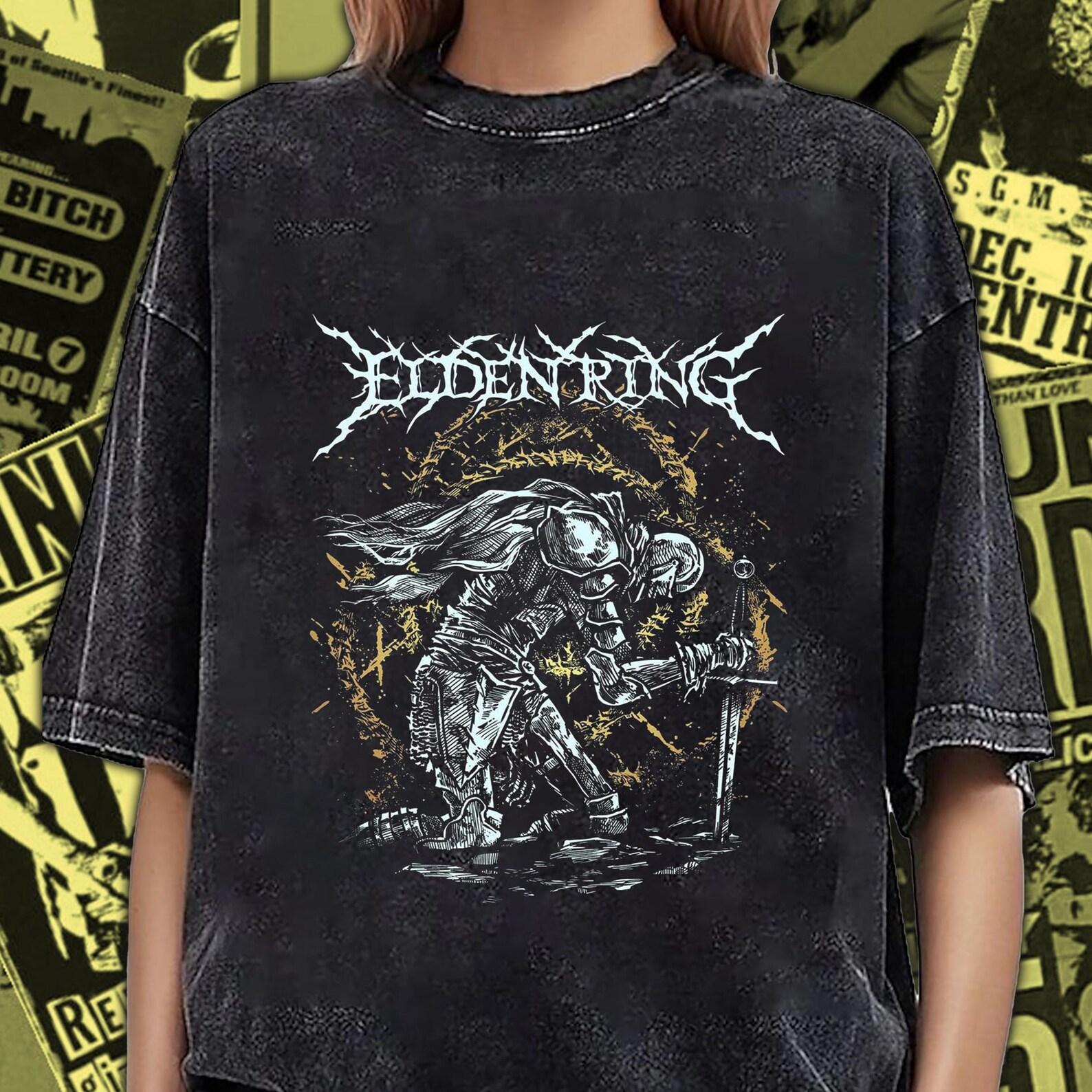 Vintage Washed Elden Ring T-Shirt, Black Metal, Soulslike Gothic Art ER002 4XL